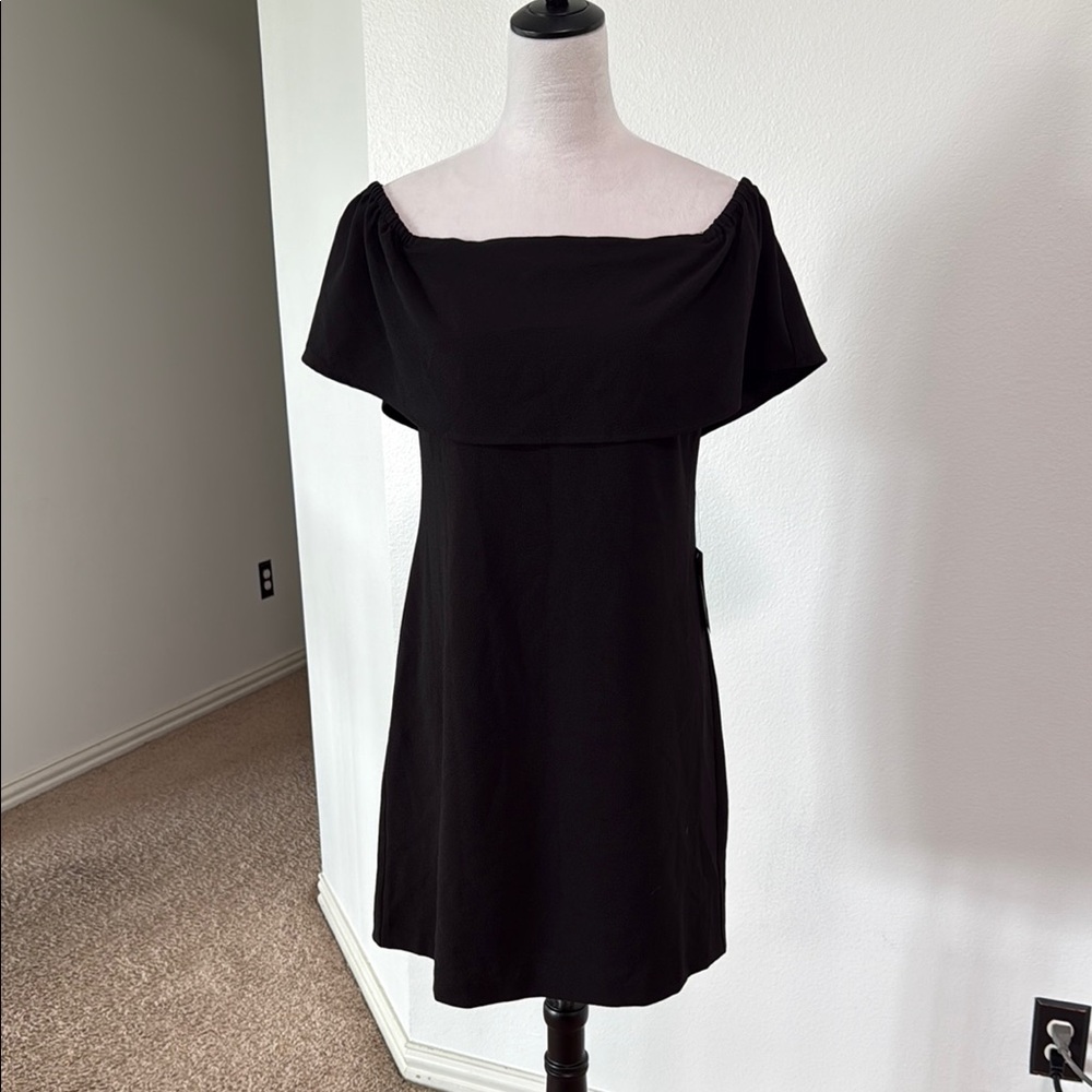 Charles Henry Black A-Line Off-Shoulder Mini Dress